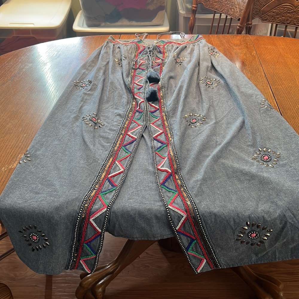 Venus Gray Denim Embellished Beaded Maxi Dress Size L - Picture 8 of 10